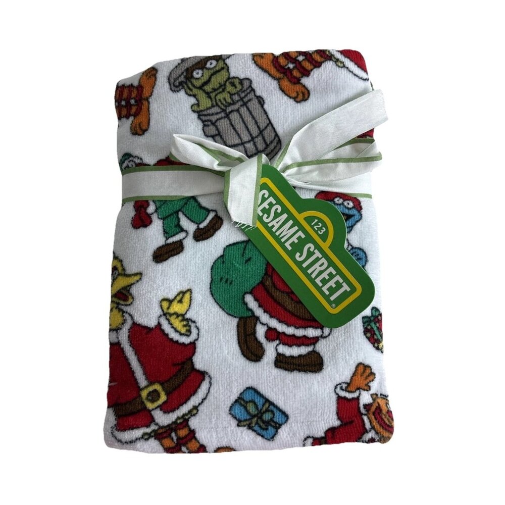 Sesame Street 2 Hand Towels Elmo Big Bird Cookie Monster Christmas Cotton NEW